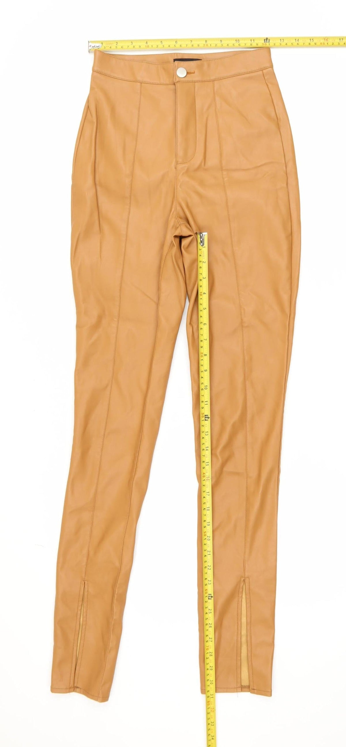 PrettyLittleThing Women’s Beige Faux Leather High Rise Skinny Trousers Size 6