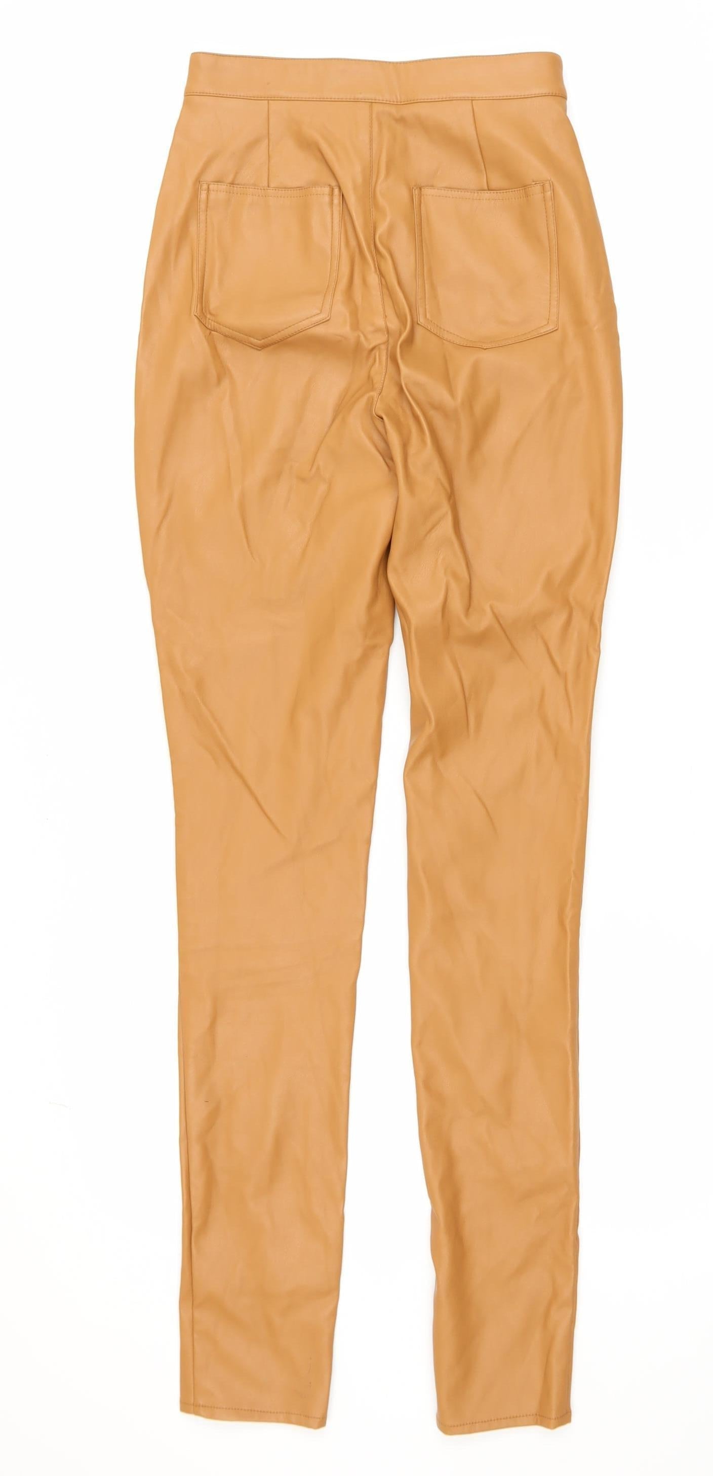 PrettyLittleThing Women’s Beige Faux Leather High Rise Skinny Trousers Size 6