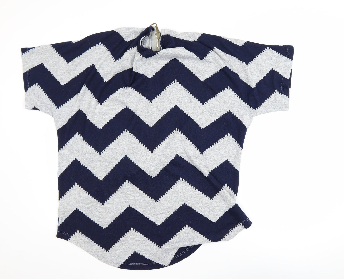 Roman Women Blue Geometric Tunic Blouse Size 16 Short Sleeve Zip