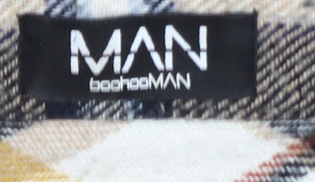 boohooMAN Men's Beige Checked Flannel Shirt Jacket XL