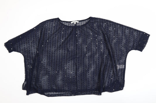 Next Women’s Blue Sequin Mesh Cropped Blouse Size 16