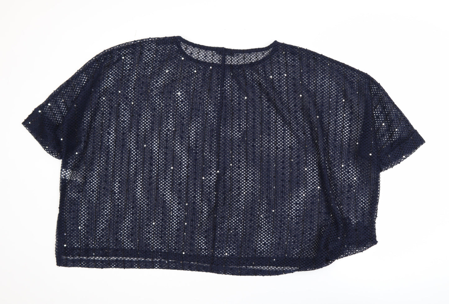 Next Women’s Blue Sequin Mesh Cropped Blouse Size 16