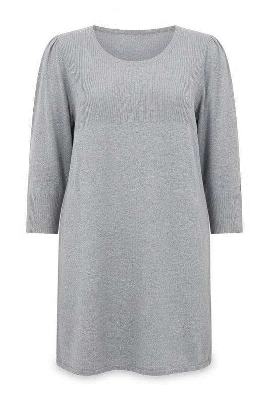 Wallis Women Grey Jumper Dress L Knit Scoop Neck 3/4 Sleeve