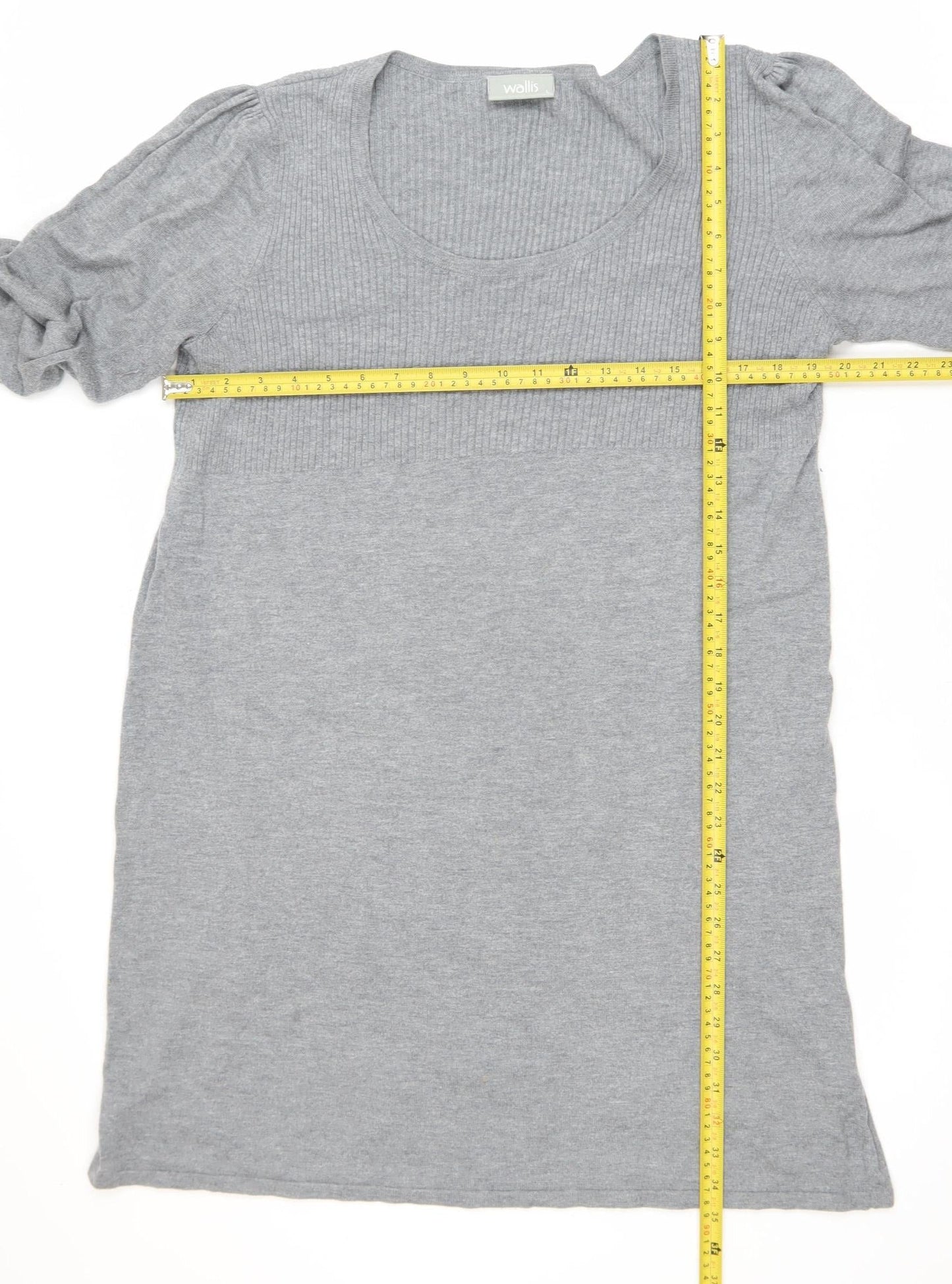 Wallis Women Grey Jumper Dress L Knit Scoop Neck 3/4 Sleeve
