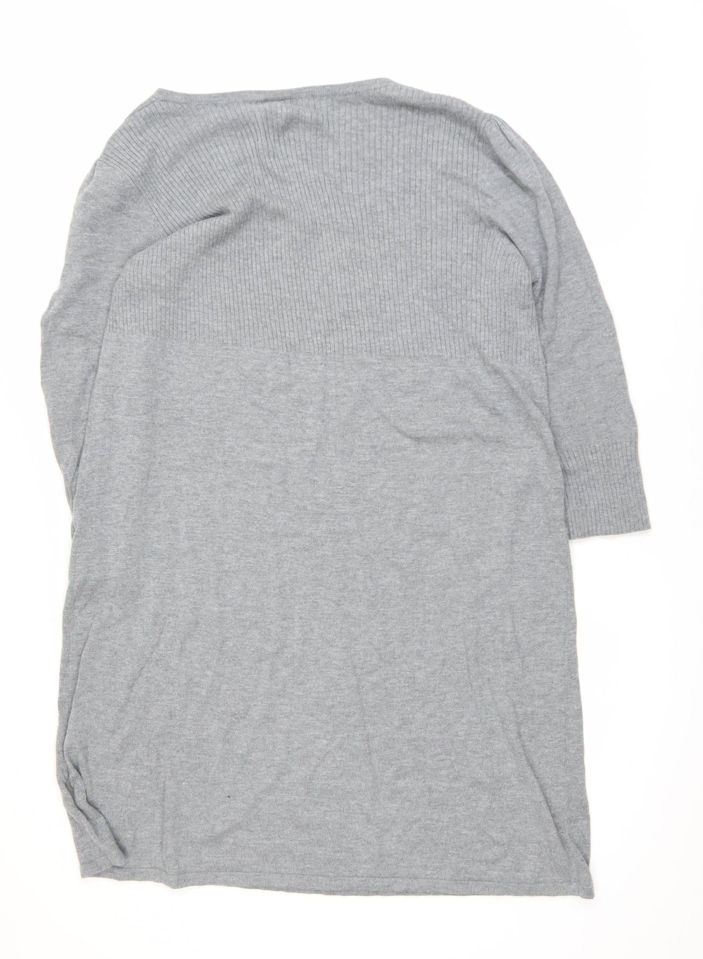 Wallis Women Grey Jumper Dress L Knit Scoop Neck 3/4 Sleeve