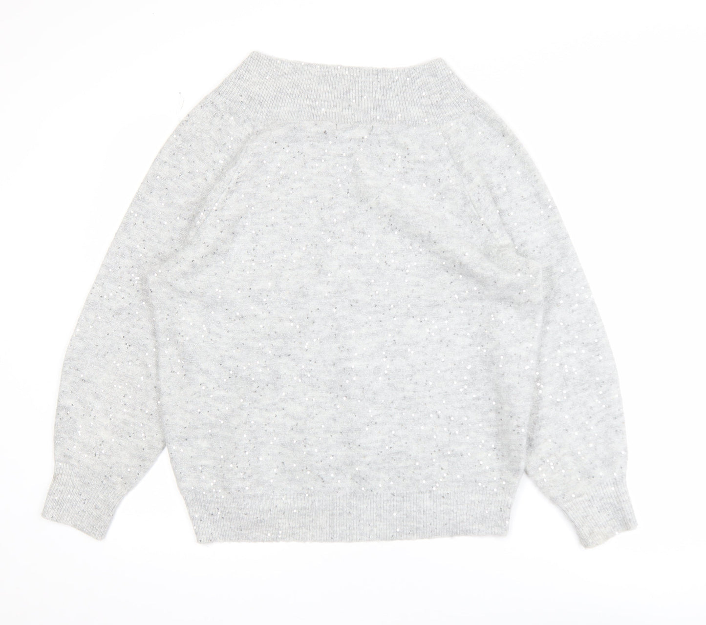F&F Women's Grey V-Neck Sequin Knit Jumper Size M