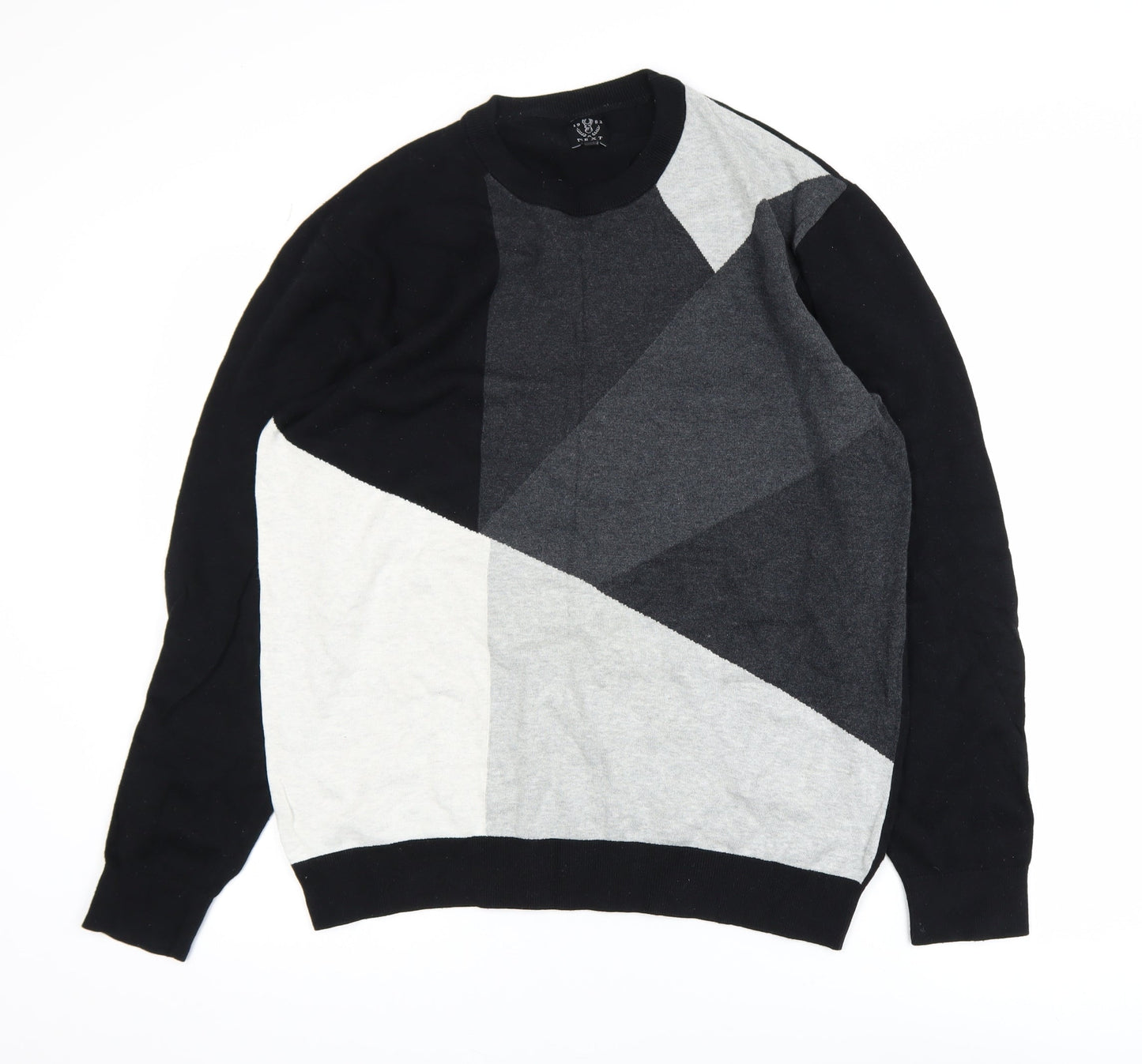 Next Men’s Black Grey Geometric Cotton Pullover Jumper XL
