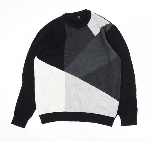 Next Men’s Black Grey Geometric Cotton Pullover Jumper XL