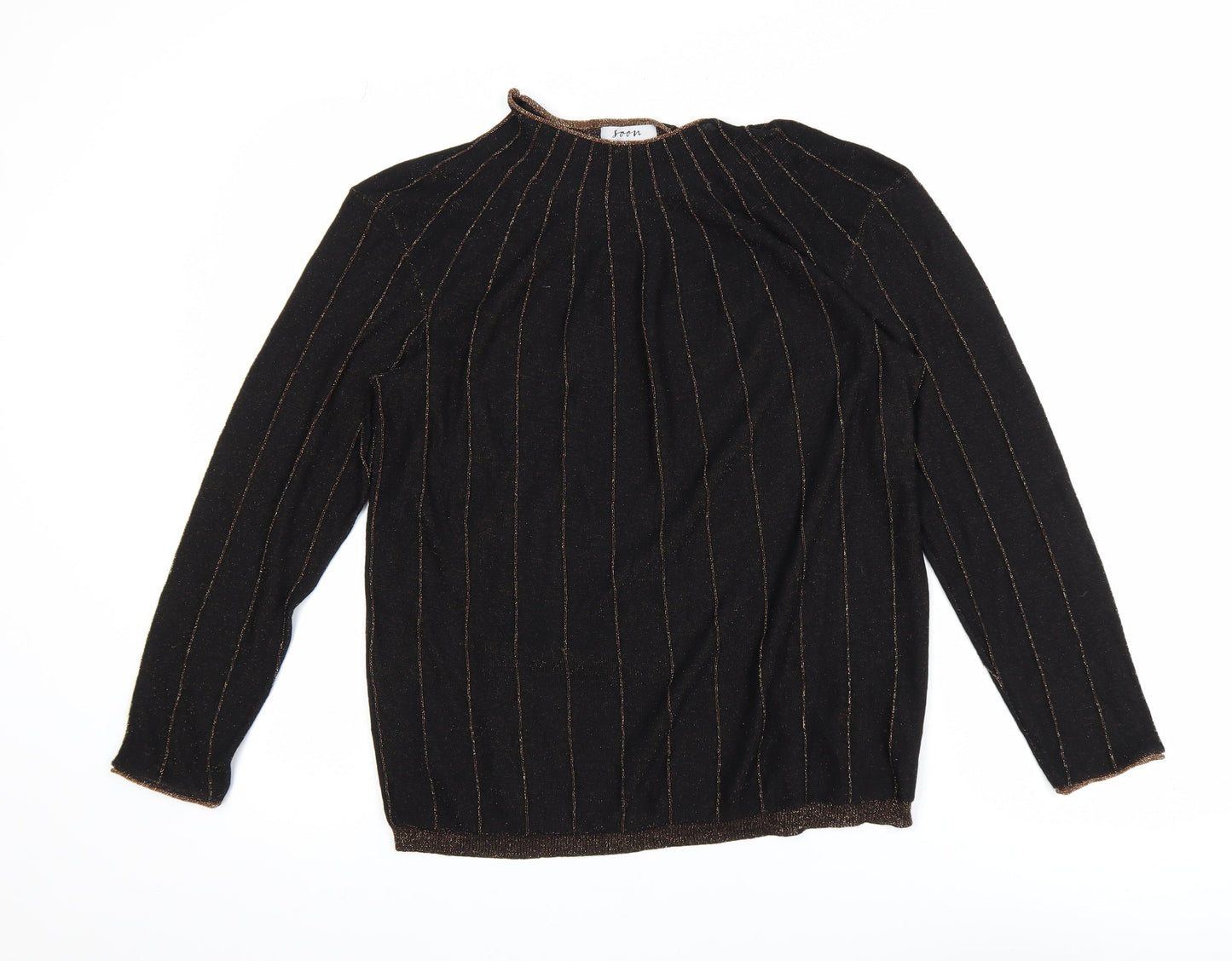 Soon Womens Black Glitter Stripe High Neck Tunic Top Size 16