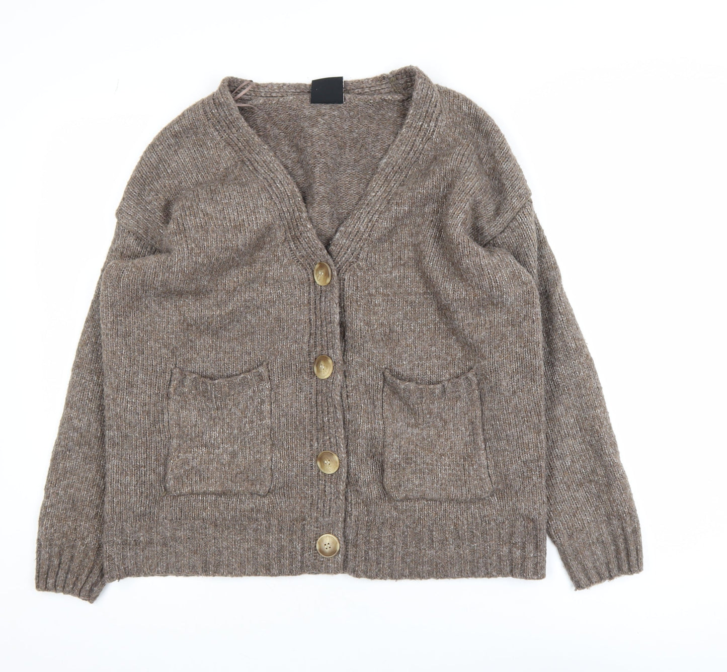 Lefties Women Brown Knit V-Neck Cardigan Size S