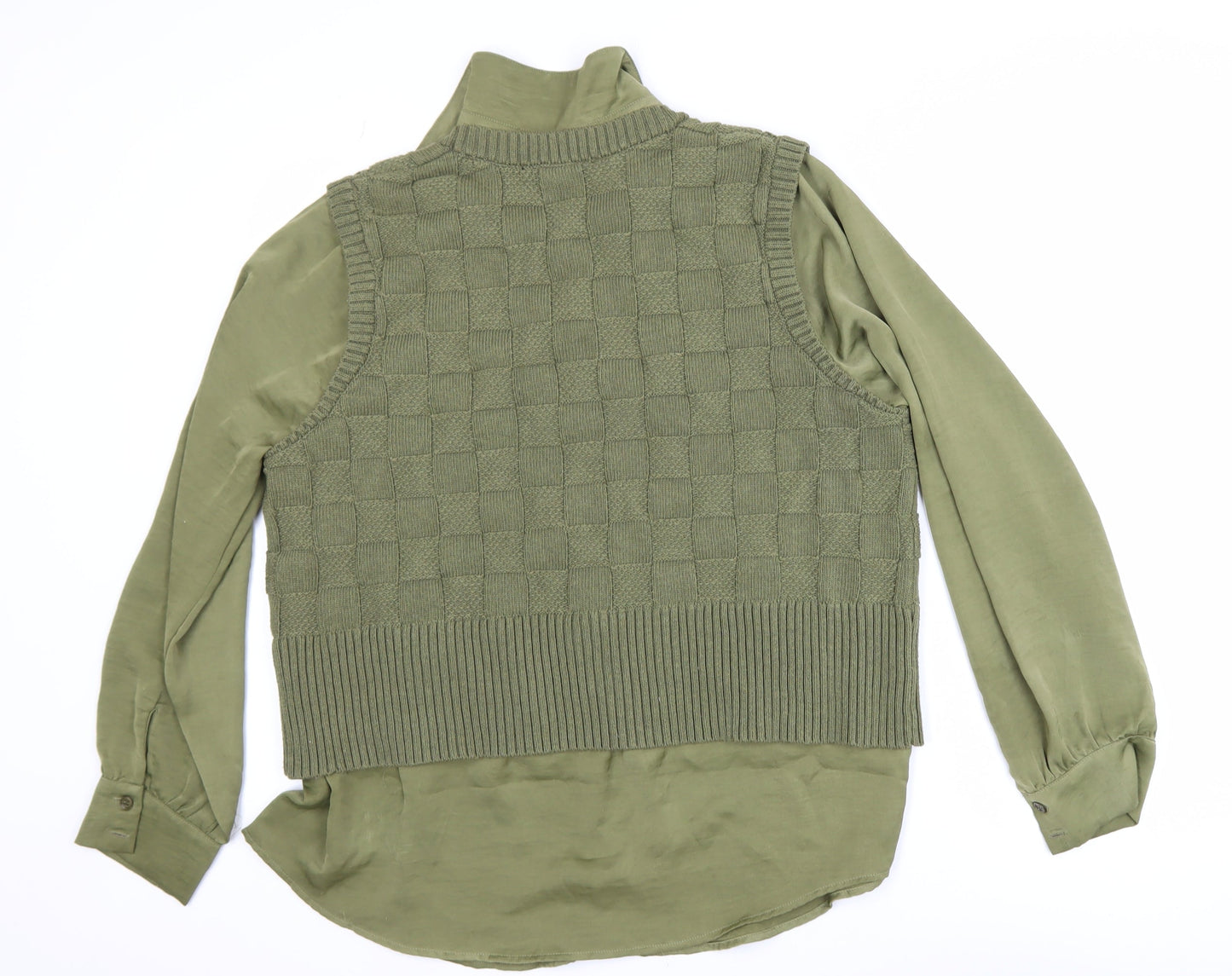 Next Women’s Green Knit Layered Long Sleeve Blouse Size L