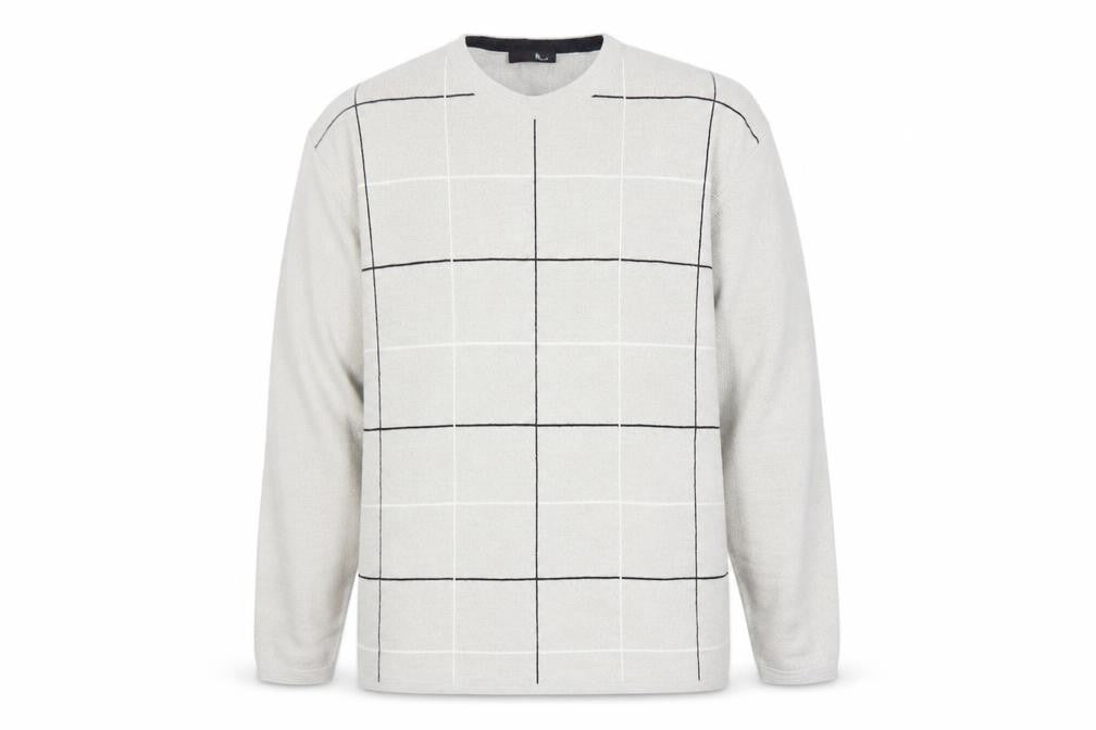 BHS Men’s Beige Check Crew Neck 2XL Acrylic Pullover Jumper
