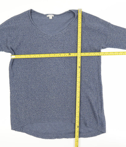 Gap Women's Blue Metallic V-Neck Pullover Jumper Size M