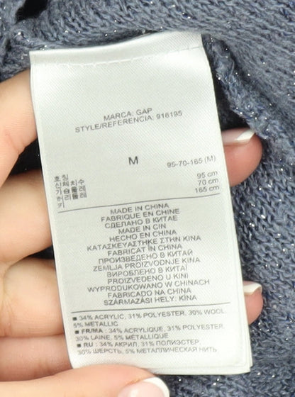 Gap Women's Blue Metallic V-Neck Pullover Jumper Size M