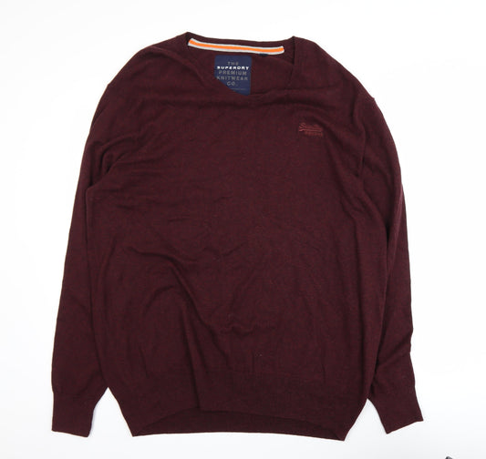 Superdry Men's Red 3XL V-Neck Cotton Cashmere Jumper