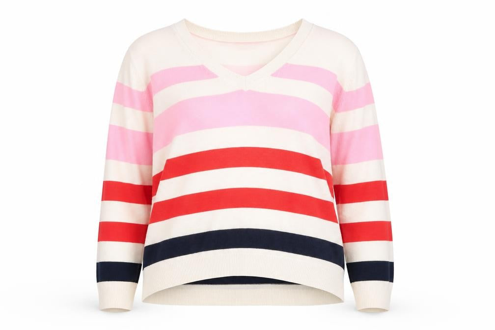 Marks & Spencer Women’s Multicoloured Striped V-Neck Acrylic Jumper Size L