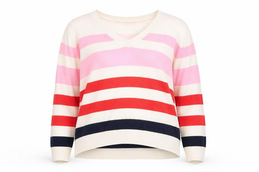 Marks & Spencer Women’s Multicoloured Striped V-Neck Acrylic Jumper Size L