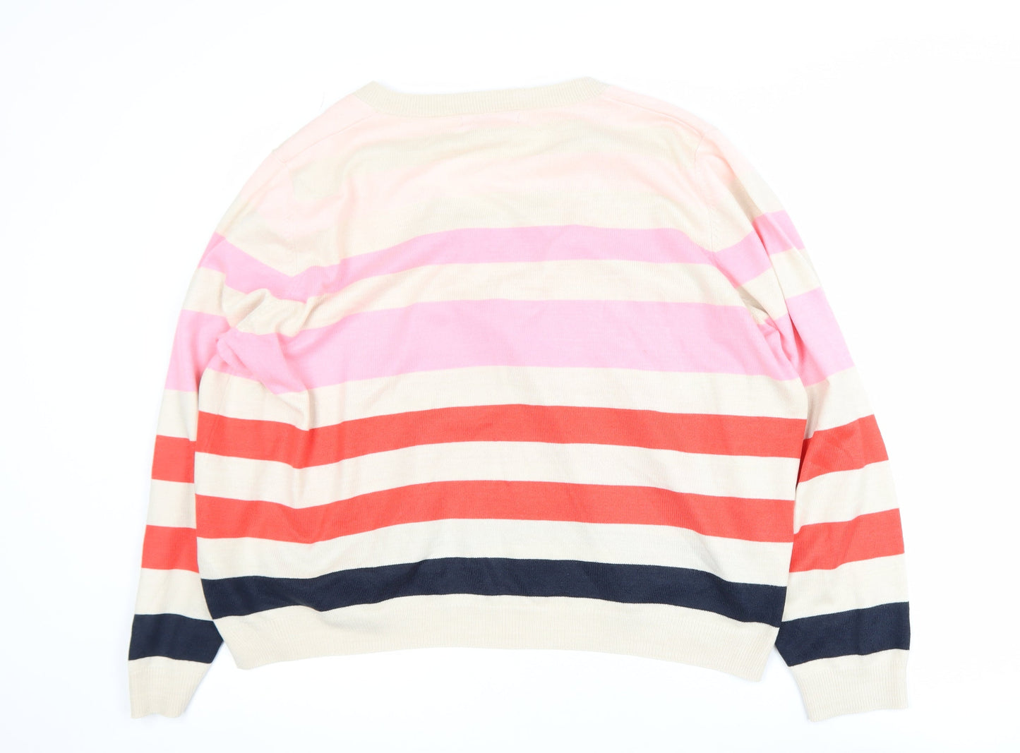Marks and Spencer Women’s Multicoloured Striped V-Neck Acrylic Jumper Size L