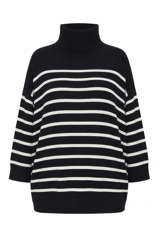 George Women’s Black Striped Roll Neck Relaxed Knit Jumper XL
