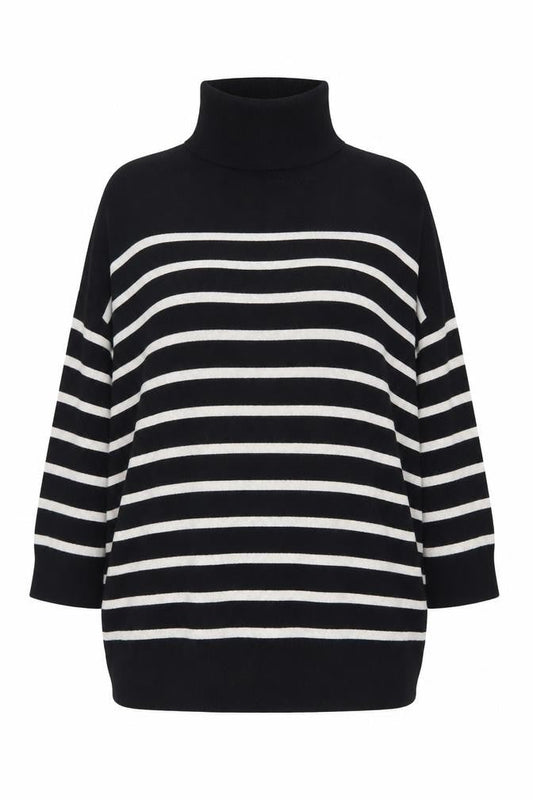 George Women’s Black Striped Roll Neck Relaxed Knit Jumper XL
