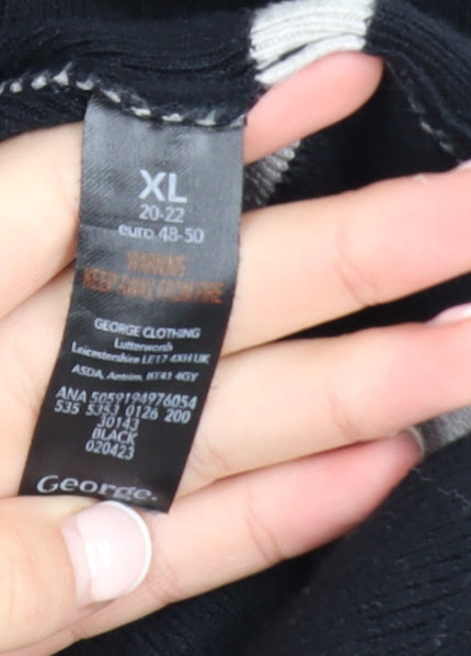 George Women’s Black Striped Roll Neck Relaxed Knit Jumper XL