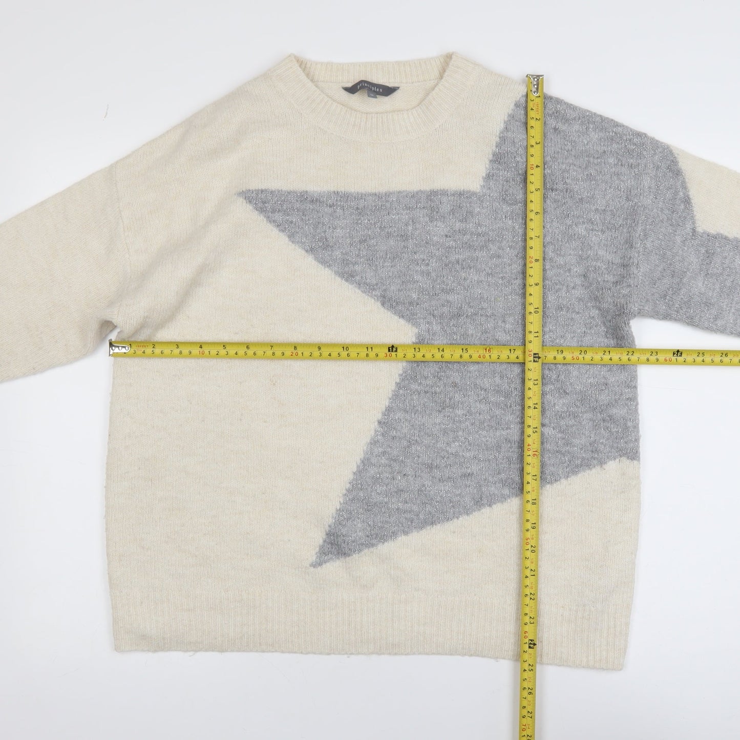 Principles Women’s Ivory Grey Star Pullover Jumper Size 14