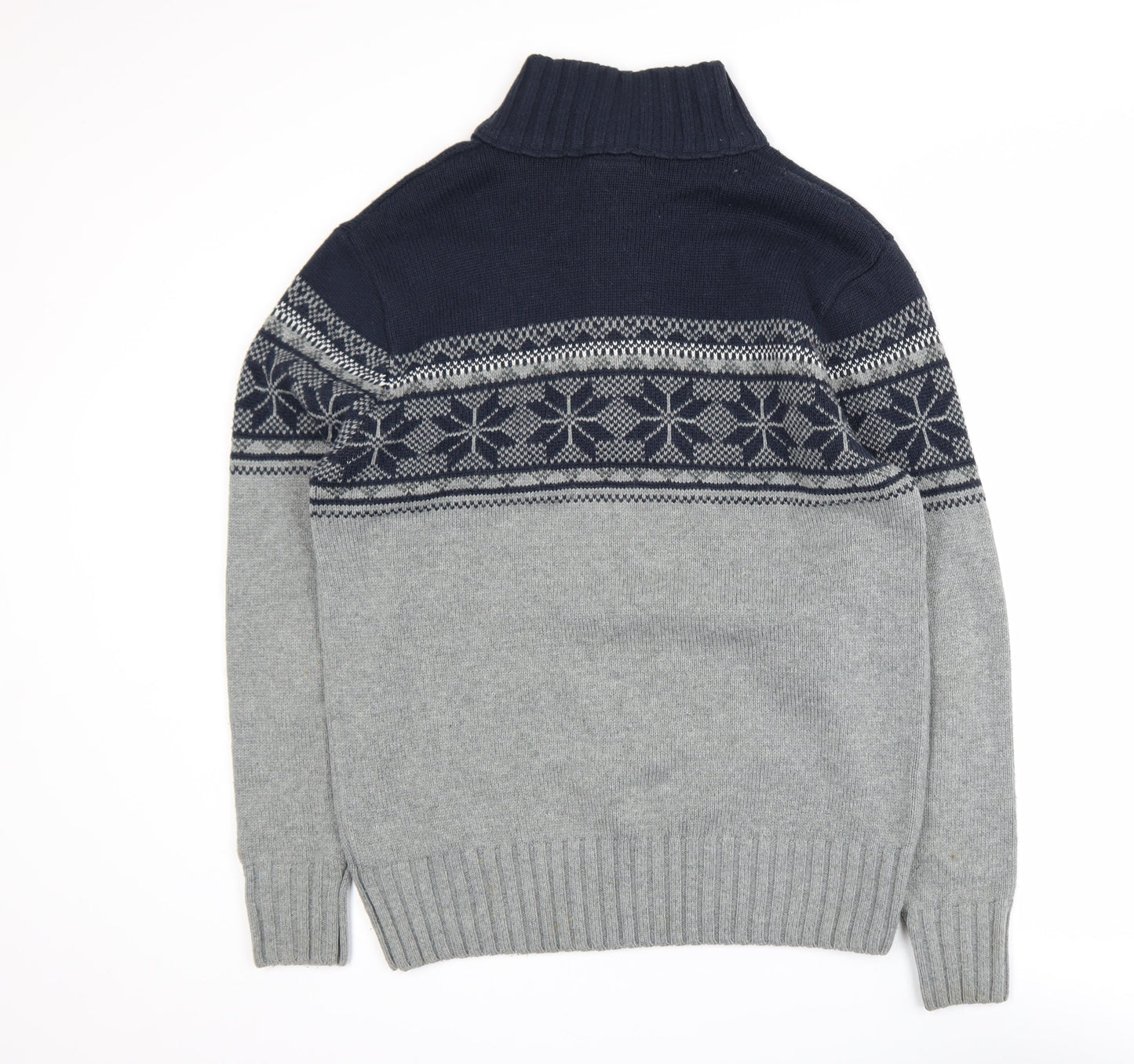 Next Men’s Grey Fair Isle Henley Jumper M Wool Blend Winter Knitwear