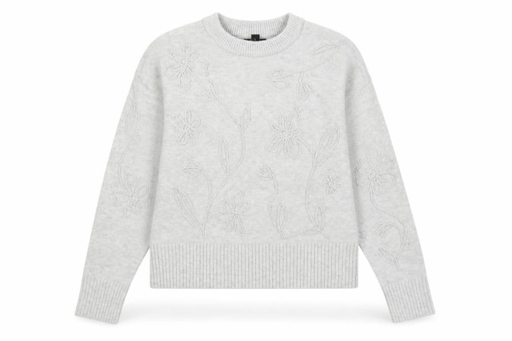 New Look Women’s Grey Floral Embroidered Knit Jumper Size S