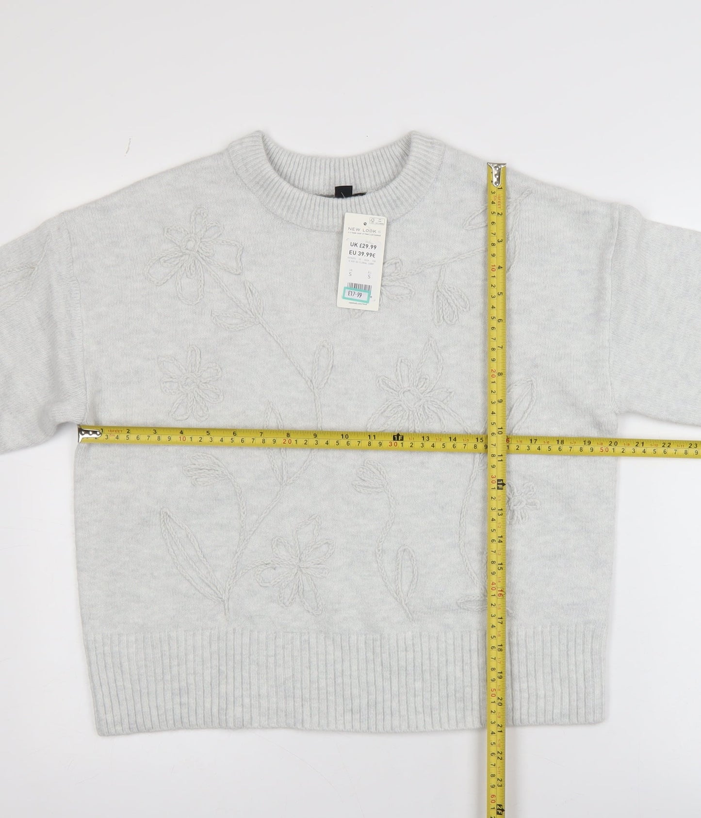 New Look Women’s Grey Floral Embroidered Knit Jumper Size S
