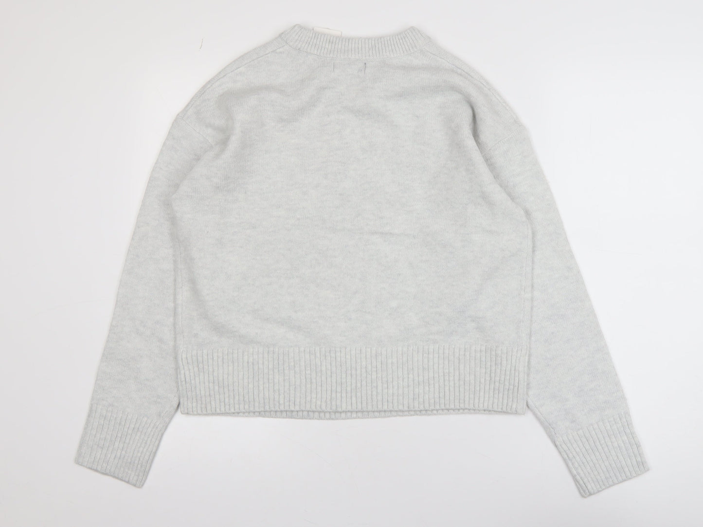 New Look Women’s Grey Floral Embroidered Knit Jumper Size S