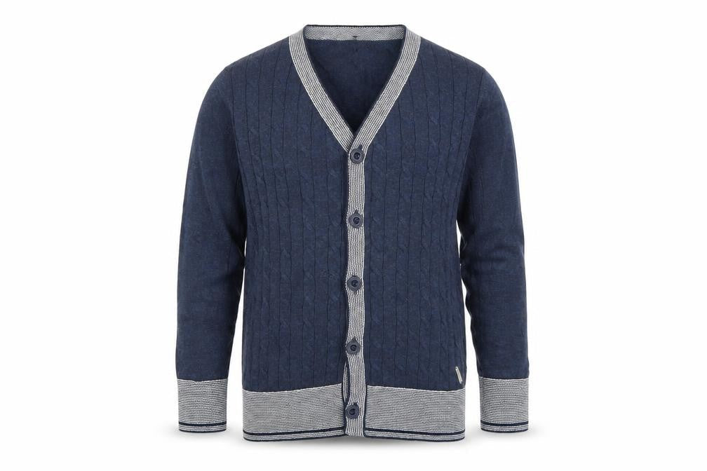 CHICKEEDUCK Boys Blue Cotton Cable Knit Cardigan Size 12-13 Years