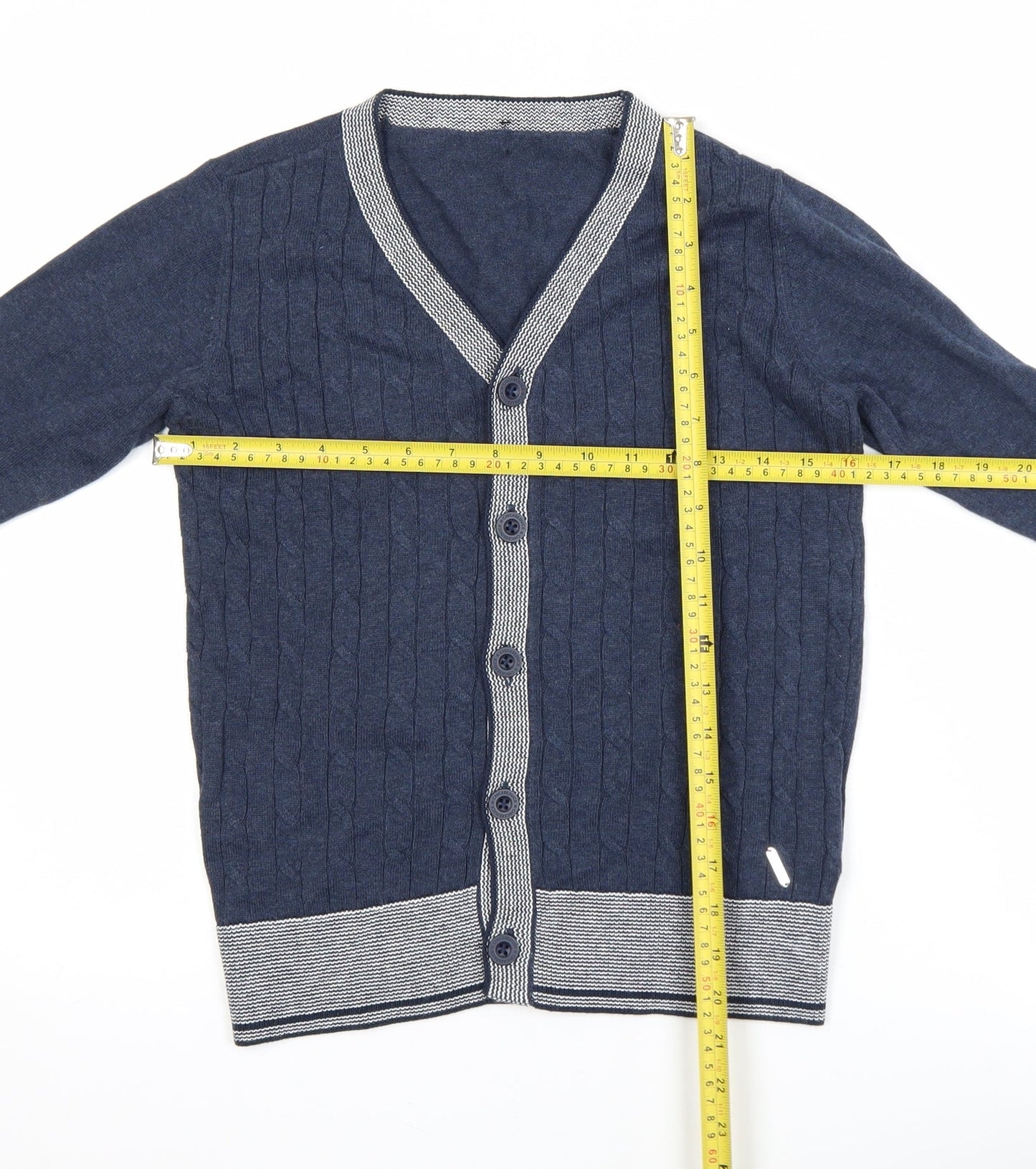 CHICKEEDUCK Boys Blue Cotton Cable Knit Cardigan Size 12-13 Years
