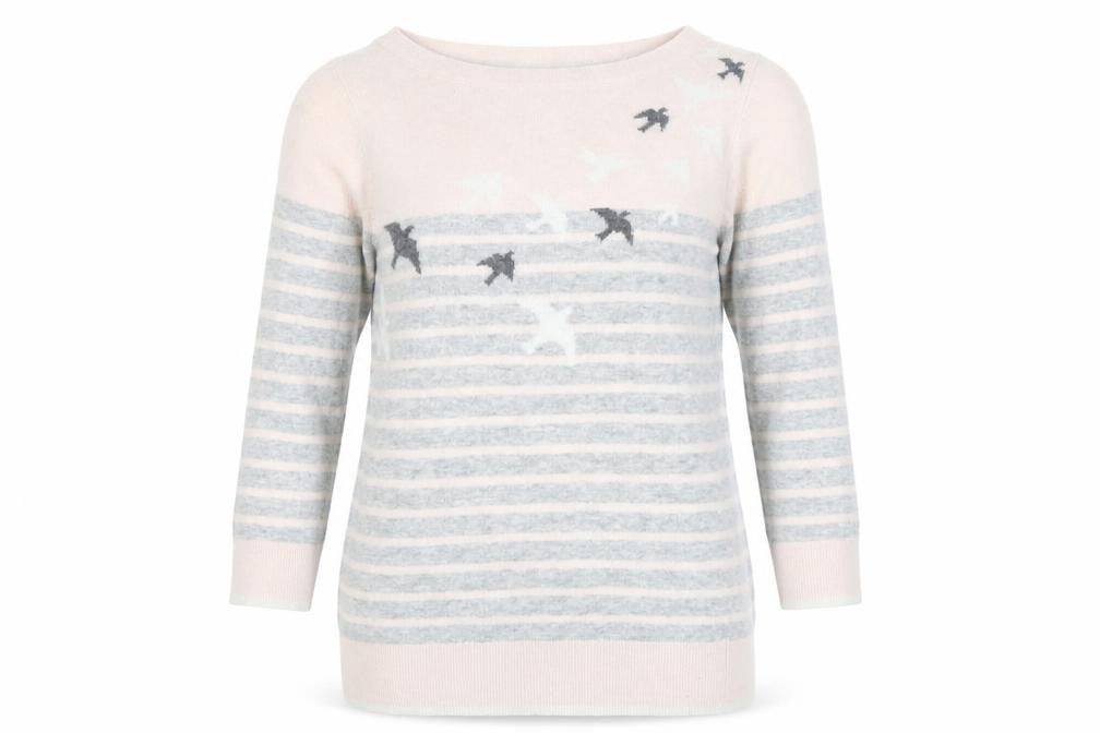 Maine New England Women's Beige Wool Cashmere Striped Jumper Size 10
