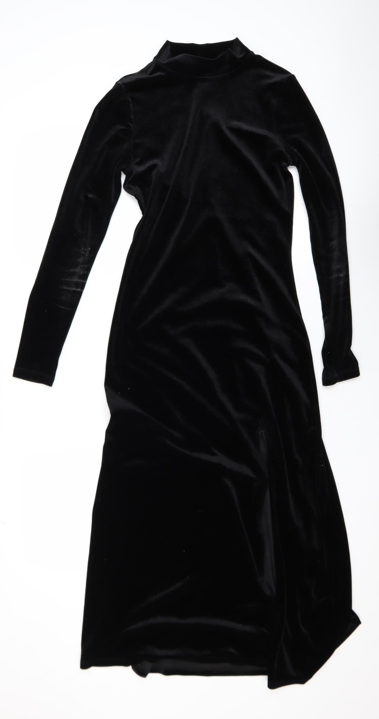 & Other Stories Women Black Velvet Midi Bodycon Dress Size 8