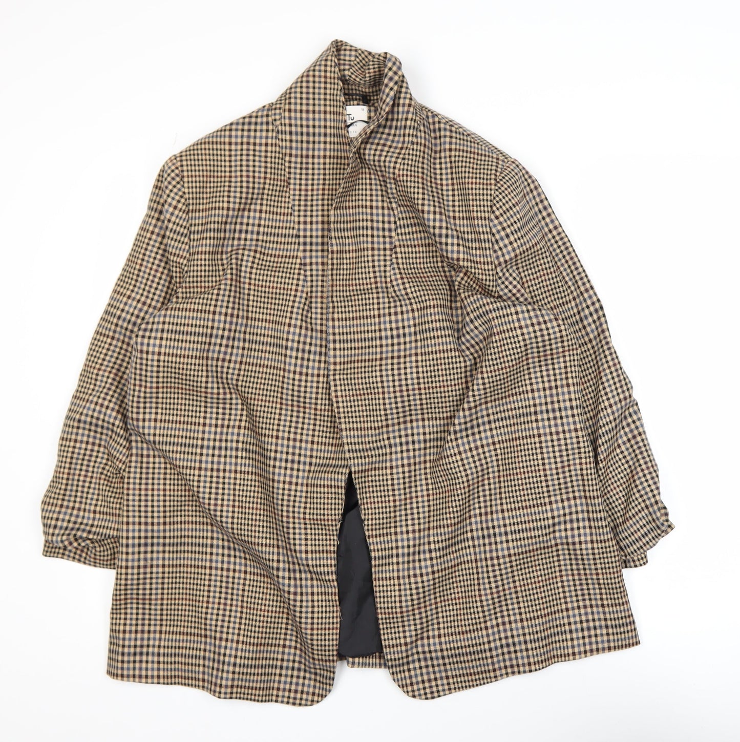 Tu Woman Petite Brown Check Single-Breasted Blazer Size 18