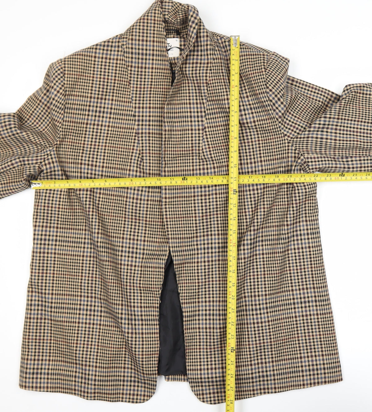 Tu Woman Petite Brown Check Single-Breasted Blazer Size 18