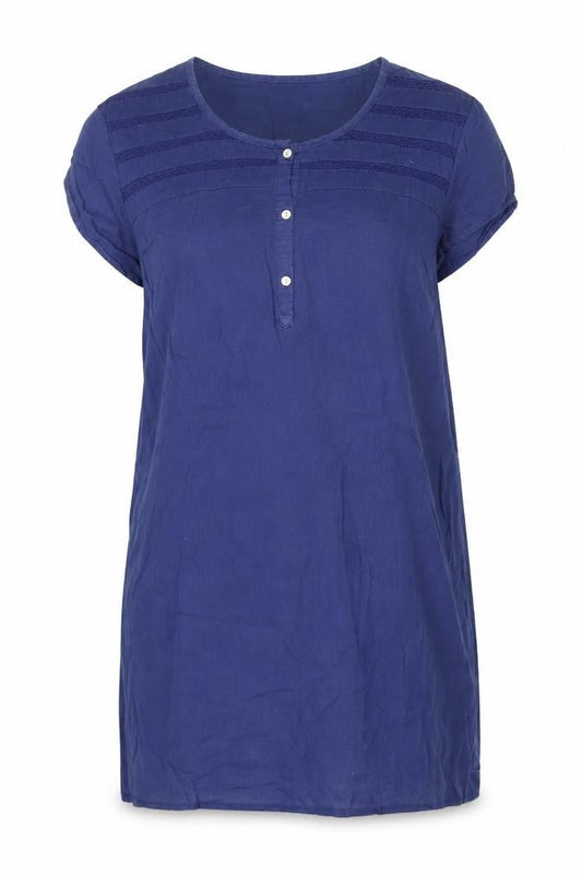 Front view of Anne Weyburn Women's Blue Cotton Tunic Blouse, size 16