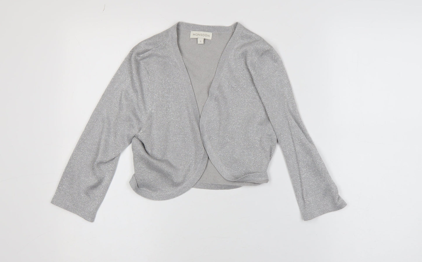 Monsoon Women's Silver Knit Cardigan S V-Neck Glitter Party Style