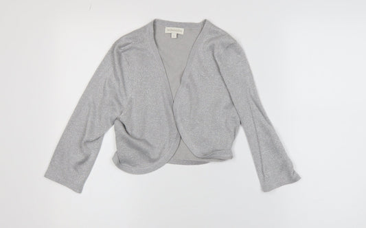 Monsoon Women's Silver Knit Cardigan S V-Neck Glitter Party Style