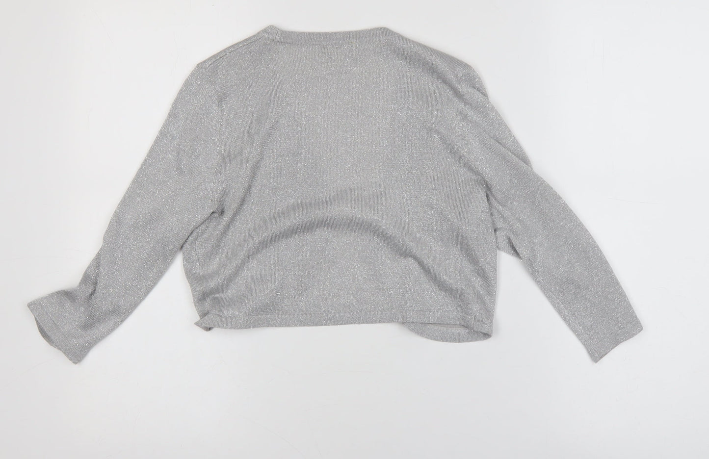 Monsoon Women's Silver Knit Cardigan S V-Neck Glitter Party Style