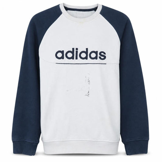 Adidas Mens White Navy XL Pullover Crew Neck Logo Sweatshirt