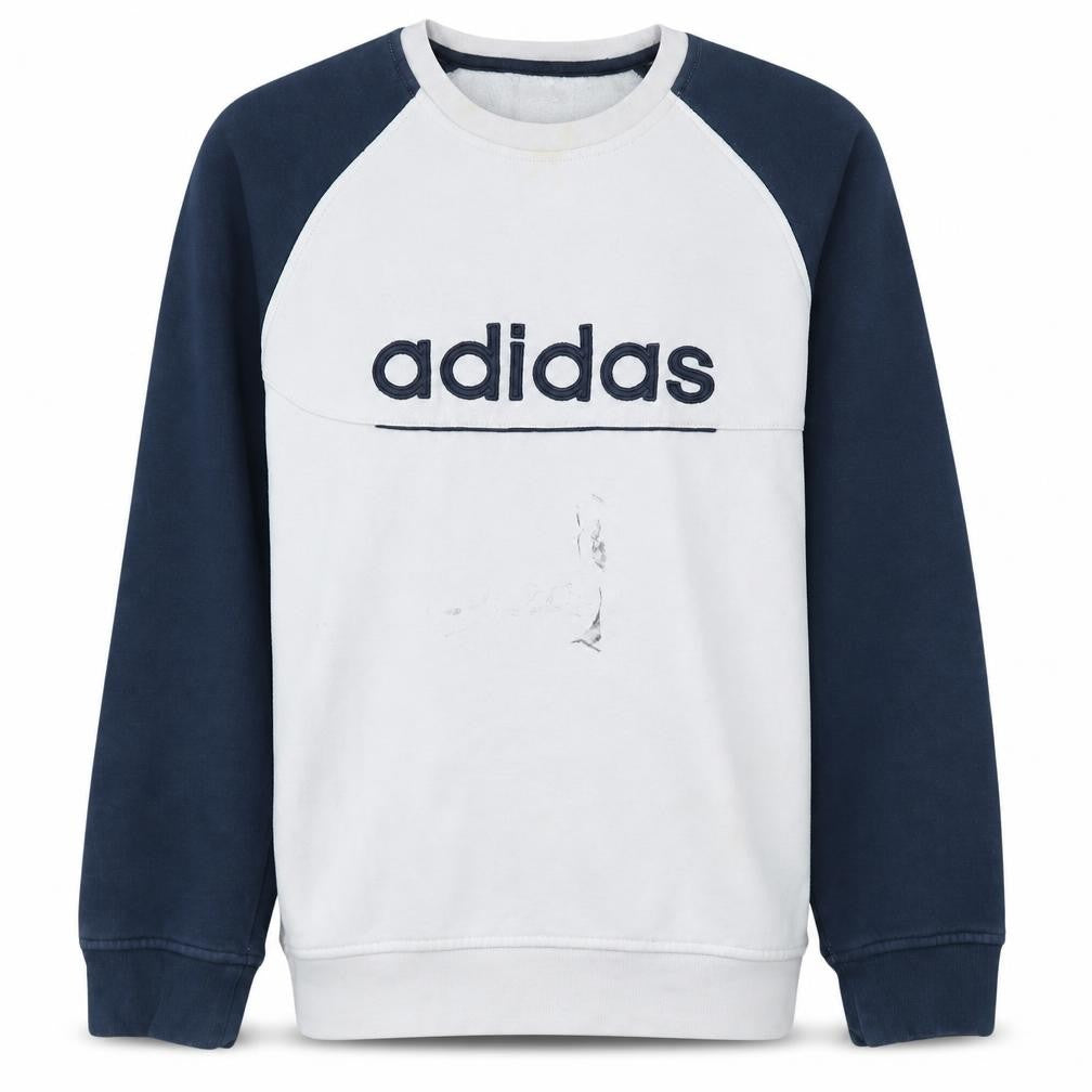 Adidas Mens White Navy XL Pullover Crew Neck Logo Sweatshirt