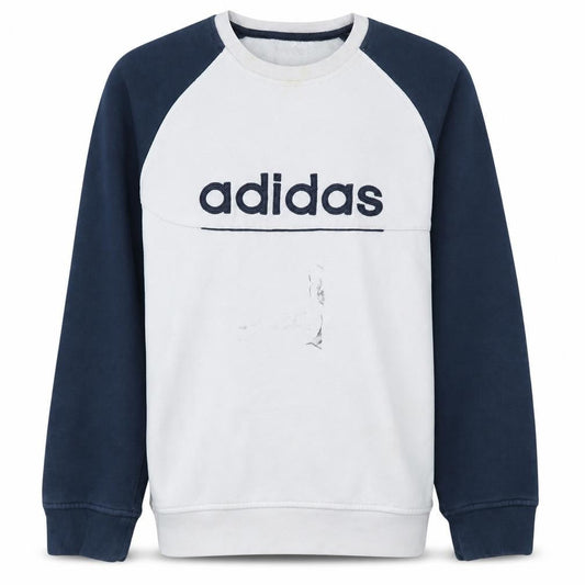 Adidas Mens White Navy XL Pullover Crew Neck Logo Sweatshirt