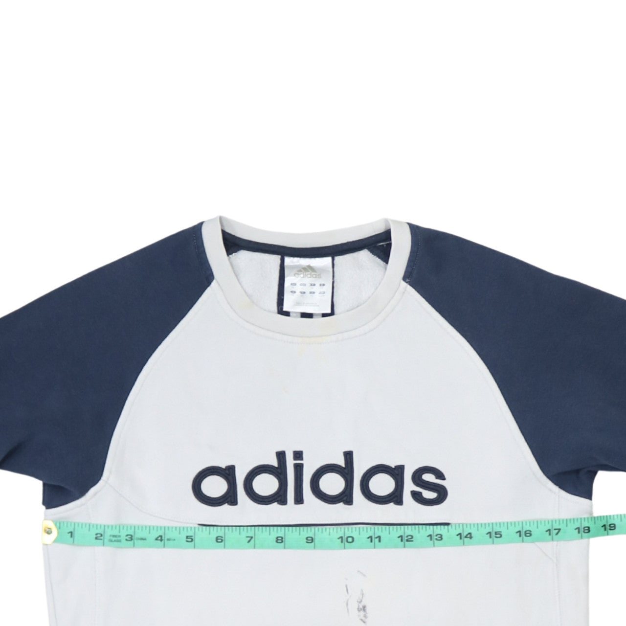 Adidas Mens White Navy XL Pullover Crew Neck Logo Sweatshirt