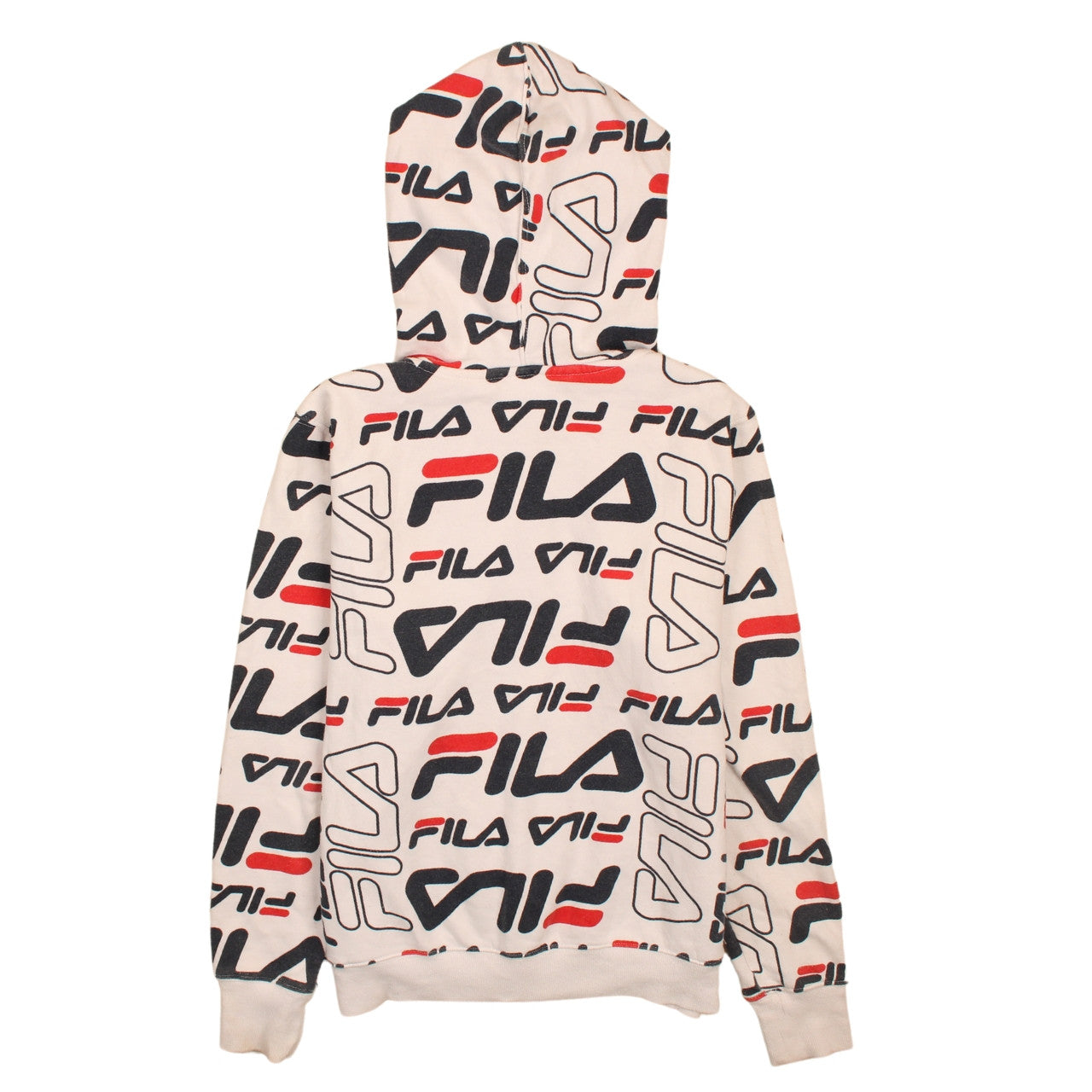 Fila Women’s Beige Full Zip Hoodie UK 12 Logo Print Vintage Style
