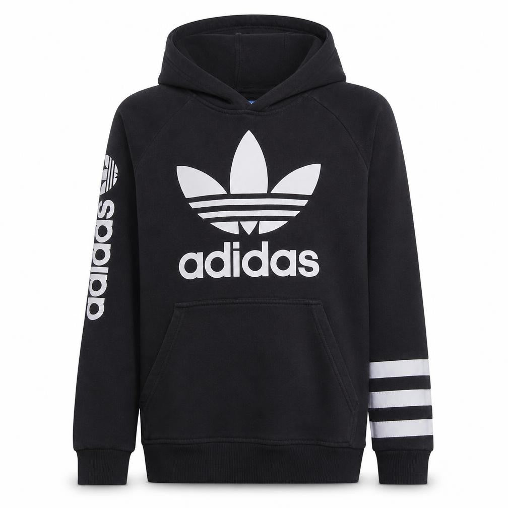 Adidas Boys Black Hoodie 13–14Y Pullover Cotton Blend Graphic Print