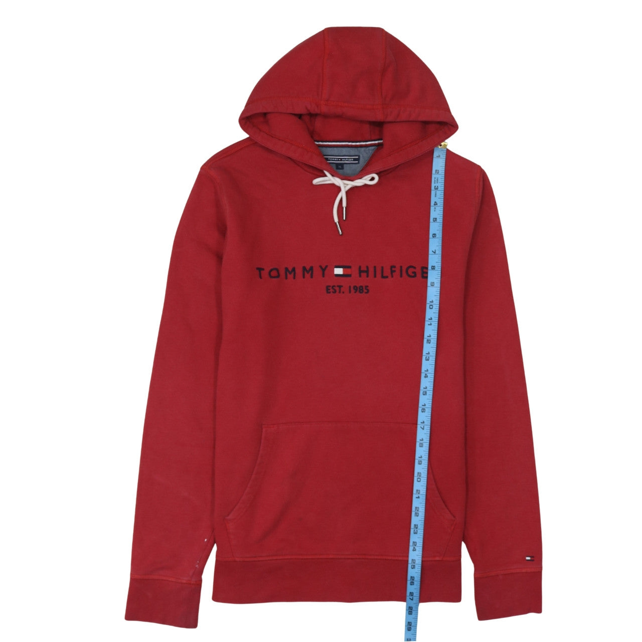 Tommy Hilfiger Men's Red XL Pullover Hoodie Logo Cotton Blend