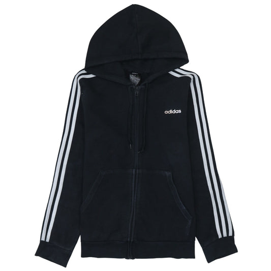 Adidas Women Black Full Zip Hoodie L Hooded Sweatshirt Casual