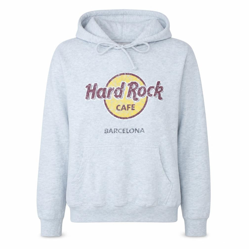Hard Rock Cafe Barcelona Women's Grey Pullover Hoodie Small Cotton Blend