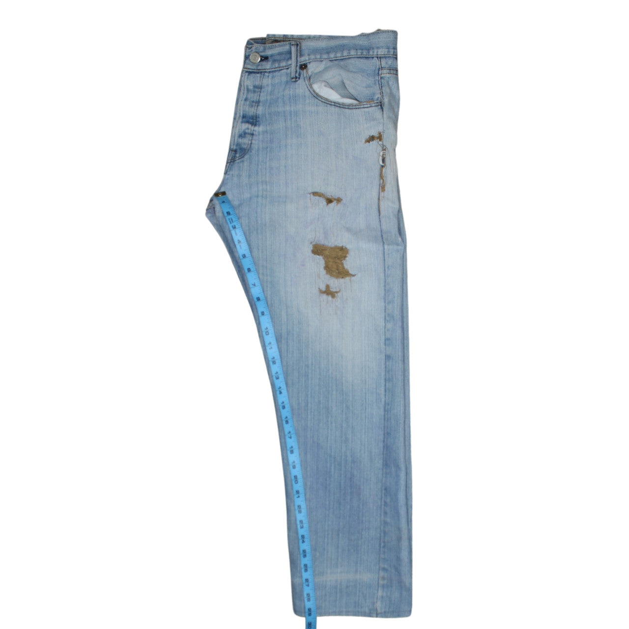 Levi's 501 Men's Blue Light Wash Distressed Straight Denim Jeans 36W 32L